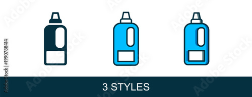 Filled outline Plastic bottle for laundry detergent, bleach, dishwashing liquid or another cleaning agent icon isolated on white background. Vector