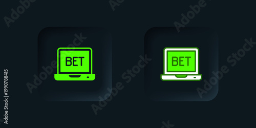 Green Online sports betting icon isolated on black background. Sport bet bookmaker. Betting online make money. Black square button. Vector