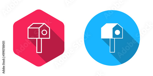 Filled and outline Bird house icon isolated with long shadow background. Nesting box birdhouse, homemade building for birds. Vector