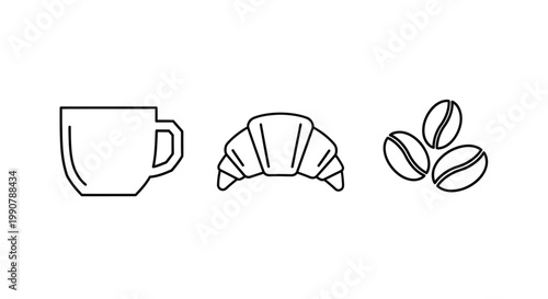 Coffee Cup Croissant and Coffee Beans.