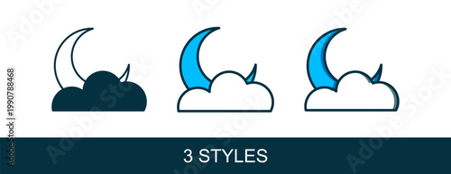 Filled outline Moon and stars icon isolated on white background. Cloudy night sign. Sleep dreams symbol. Full moon. Night or bed time sign. Vector