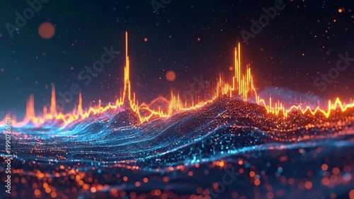 Futuristic Digital Data Waves with Dynamic Light Peaks.