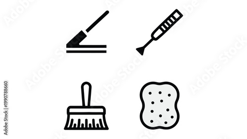 Maintenance Icons Set: A carefully curated set of essential tools, representing maintenance, cleaning and repair tasks, ideal for illustrating various concepts and purposes.