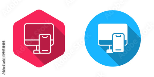 Filled and outline Online ordering and fast food delivery icon isolated with long shadow background. Vector