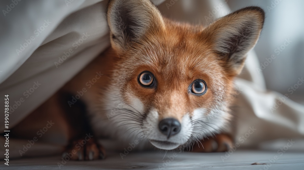 Obraz premium Fox Emerging Through Torn Cream-Colored Paper Background in Soft Light