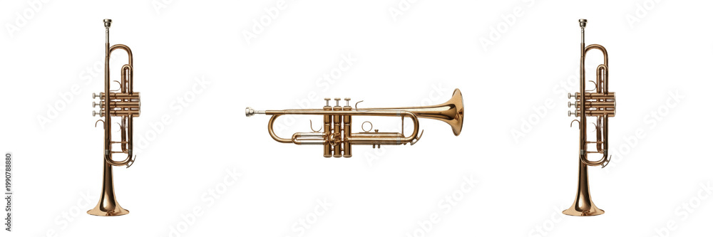 Obraz premium Classical Brass Trumpet Instrument Isolated Transparent PNG Set