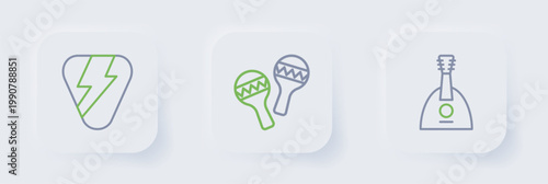 Set line Balalaika, Maracas and Guitar pick icon. Vector
