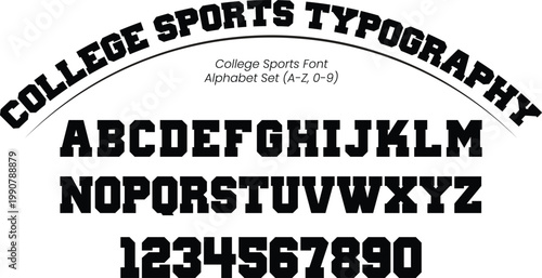 Varsity College Sports Font Alphabet and Numbers Vector Set for Athletic Apparel and Jersey Design