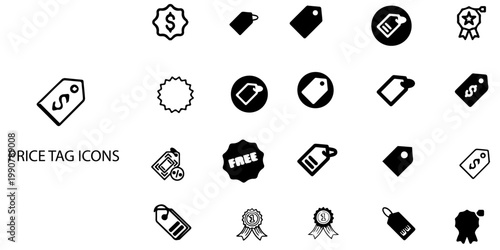Price Tag simple New concept 24 Black and White color icons set .Vector illustration.