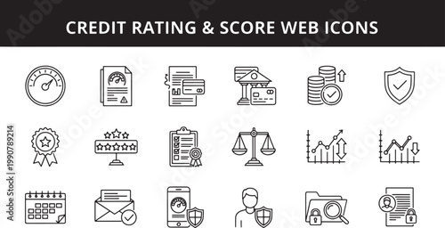 Credit Rating and Score Web Icons Set for Financial Services and Data Security