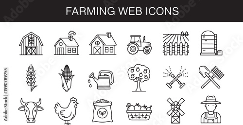 Farming and Agriculture Line Art Icons Collection for Web and Mobile Design
