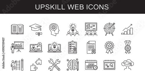 Upskill Web Icons Set: Professional Development, Online Education, and Career Advancement Vector Collection