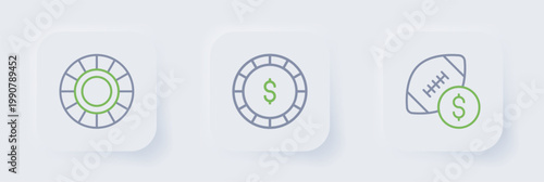 Set line American football betting money, Casino chip with dollar and chips icon. Vector