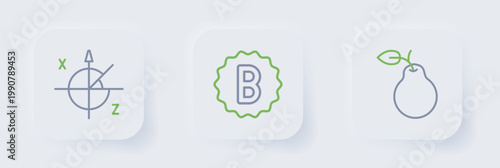 Set line Pear, Exam paper with incorrect answers and Trigonometric circle icon. Vector