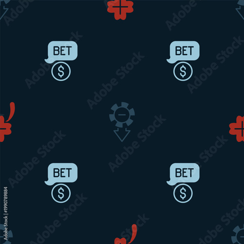 Set Casino slot machine with clover, chips and dollar on seamless pattern. Vector