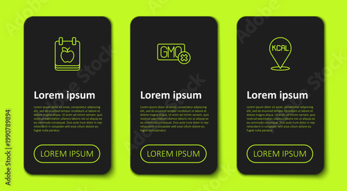 Set line Diet plan, No GMO and Kcal. Business infographic template. Vector
