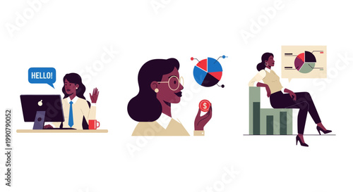 Flat business illustration showing personal development journey from self discovery to achieving success and becoming a confident leader with career growth concepts