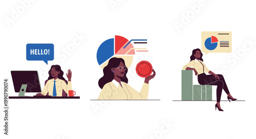 Flat business illustration showing personal development journey from self discovery to achieving success and becoming a confident leader with career growth concepts