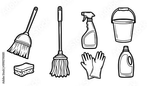 Minimalist Cleaning Tools Set Vector Illustration for Marketing & Branding