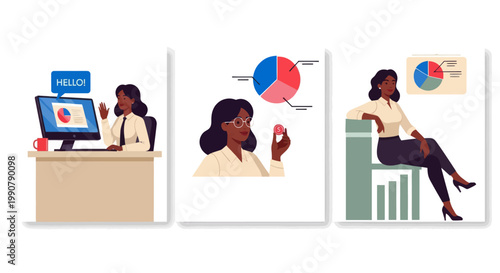 Flat business illustration showing personal development journey from self discovery to achieving success and becoming a confident leader with career growth concepts