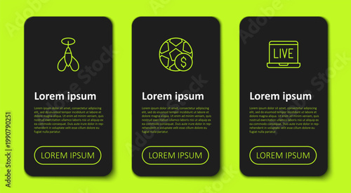 Set line Dart arrow, Football betting money and Online poker table game. Business infographic template. Vector