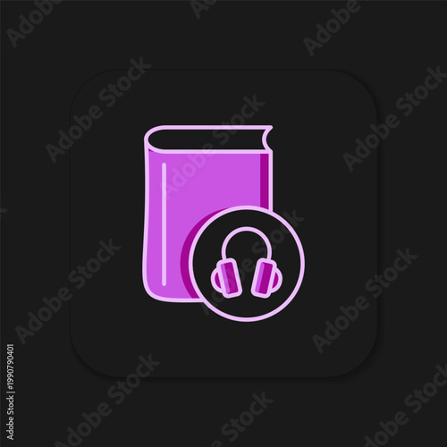Filled outline Audio book icon isolated on black background. Book with headphones. Audio guide sign. Online learning concept. Flat filled outline style with shadow. Vector