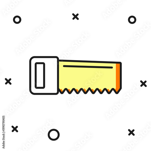 Filled outline Hand saw icon isolated on white background. Flat filled outline style with shadow. Vector