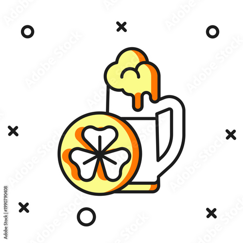 Filled outline Glass of beer icon isolated on white background. Happy Saint Patricks day. National Irish holiday. Flat filled outline style with shadow. Vector