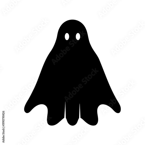 Simple black ghost silhouette on white background for Halloween season