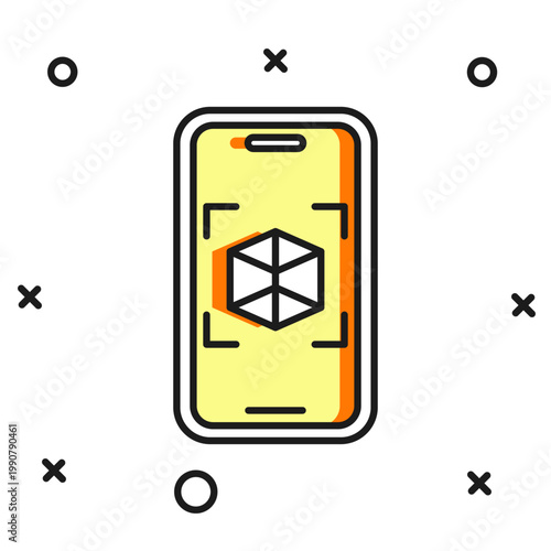 Filled outline 3d modeling icon isolated on white background. Augmented reality or virtual reality. Flat filled outline style with shadow. Vector