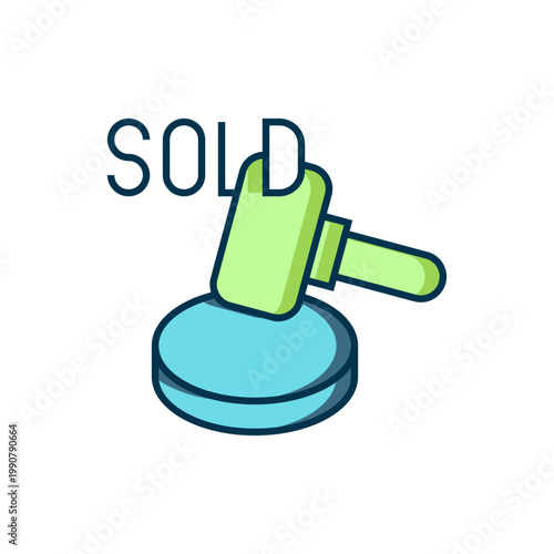 Filled outline Auction hammer icon isolated on white background. Gavel - hammer of judge or auctioneer. Bidding process, deal done. Auction bidding. Flat filled outline style with shadow. Vector