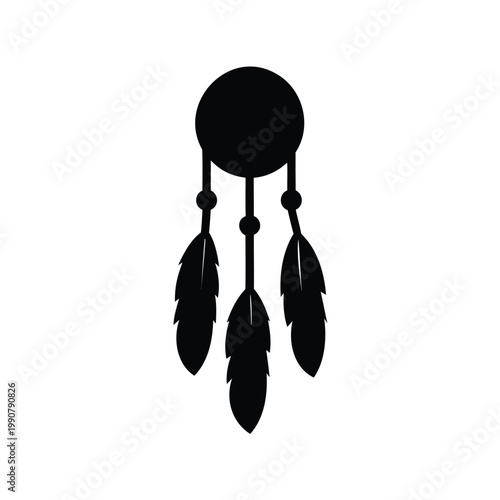 Simple silhouette of a dream catcher with feathers and beads design