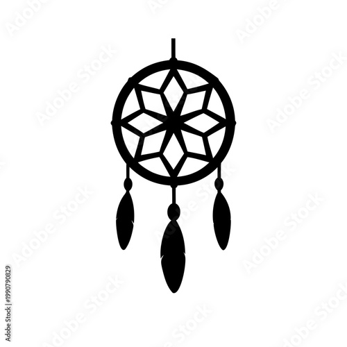 Black silhouette illustration of a traditional native american dream catcher