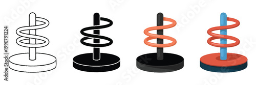 Playground spiral slide icons in flat and outline vector style