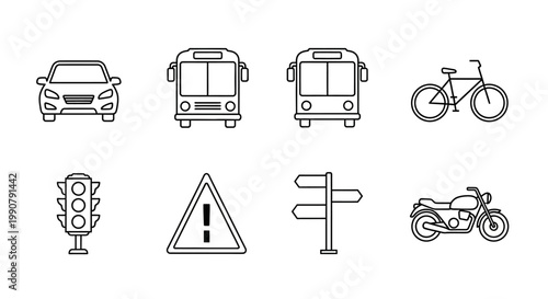 Transportation icons on white background.
