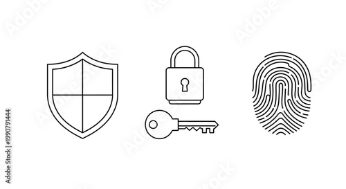 Security icons with shield key lock.
