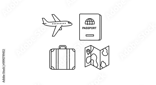 Travel icons with plane and luggage.