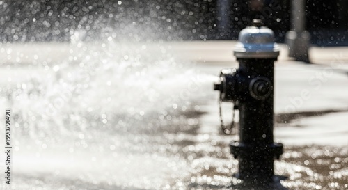 Fire hydrant spraying water on a hot summer day in the city.