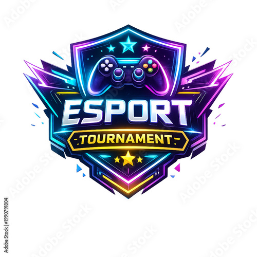 neon esports tournament, esports badge design, gaming tournament badge, neon gaming logo, cyber esports emblem, competitive gaming badge, esports championship icon, gaming clan badge, neon glow design