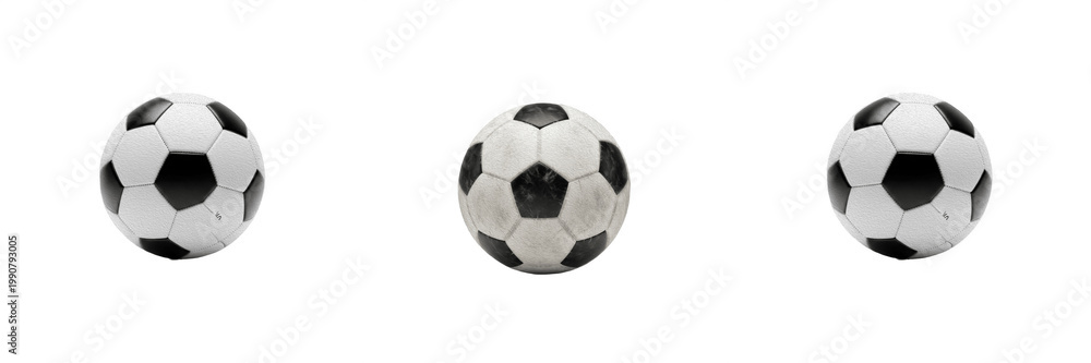 Fototapeta premium Classic Black And White Soccer Ball Football Isolated On Transparent Background High Quality PNG Set.