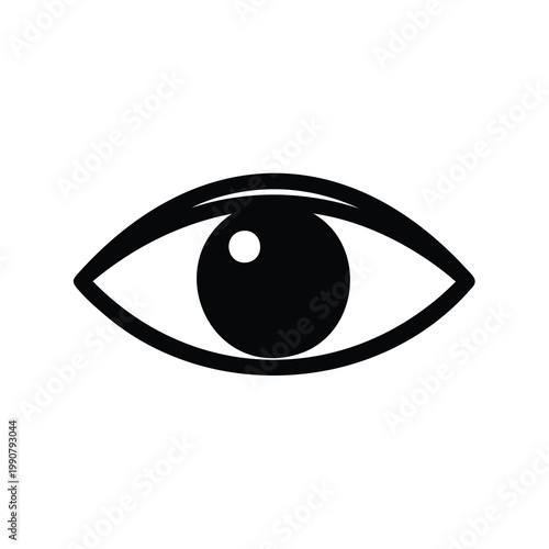Simple eye illustration with bold lines and a shiny black pupil