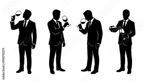 Business professionals interacting and communicating illustrated in clean silhouette line illustration style for corporate visuals teamwork behavior study and workplace activity reference