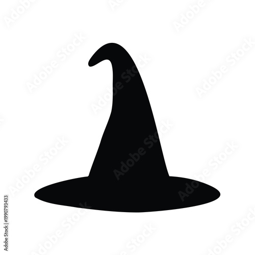 A black witch hat silhouette isolated on a white background, perfect for halloween