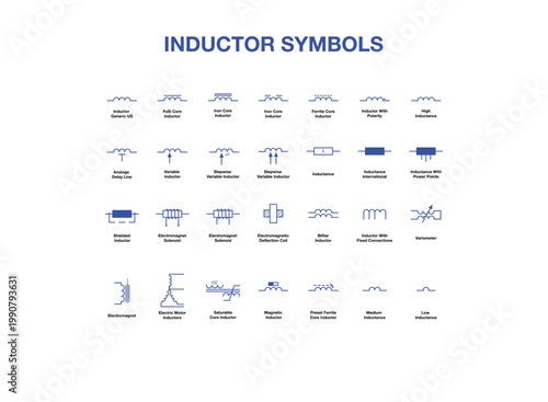 Inductor Symbol set blue design.