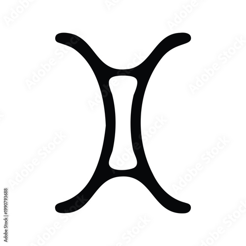 Abstract Gemini Symbol Representation with Bold Black Outlines Against White Backdrop