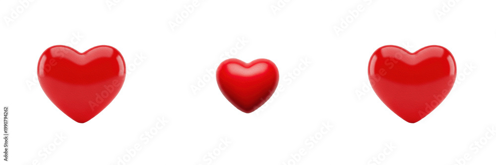 Fototapeta premium Glossy Red Heart Shape Love Symbol Icon Isolated On Transparent Background High Quality PNG Set.