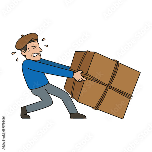 Man struggling to carry large cardboard box