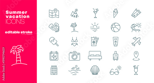 Summer Vacation Line Icon Set