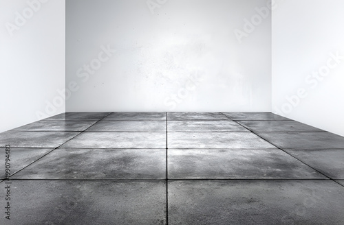 Empty concrete floor and white wall background in a minimalist studio.