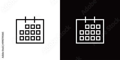 カレンダーのラインアイコン。白い線と黒い線のモノクロベクターイラスト